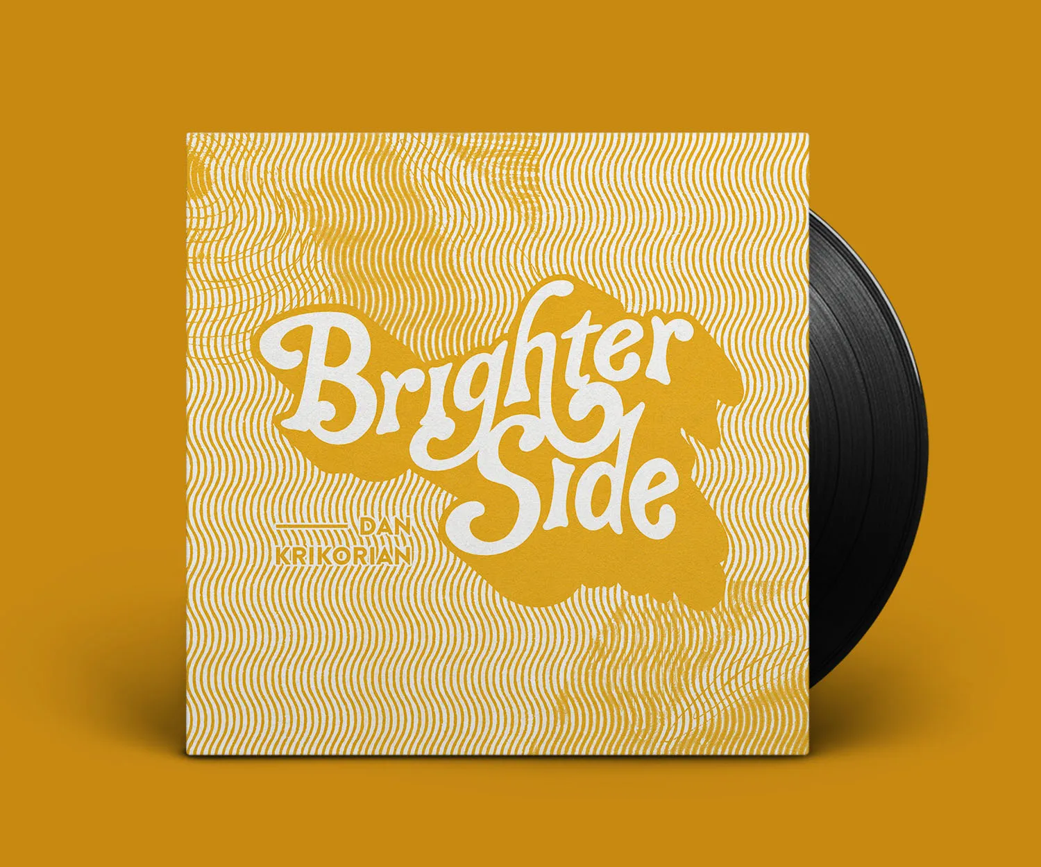"Brighter Side" album cover in yellow retro script beside a vinyl record.