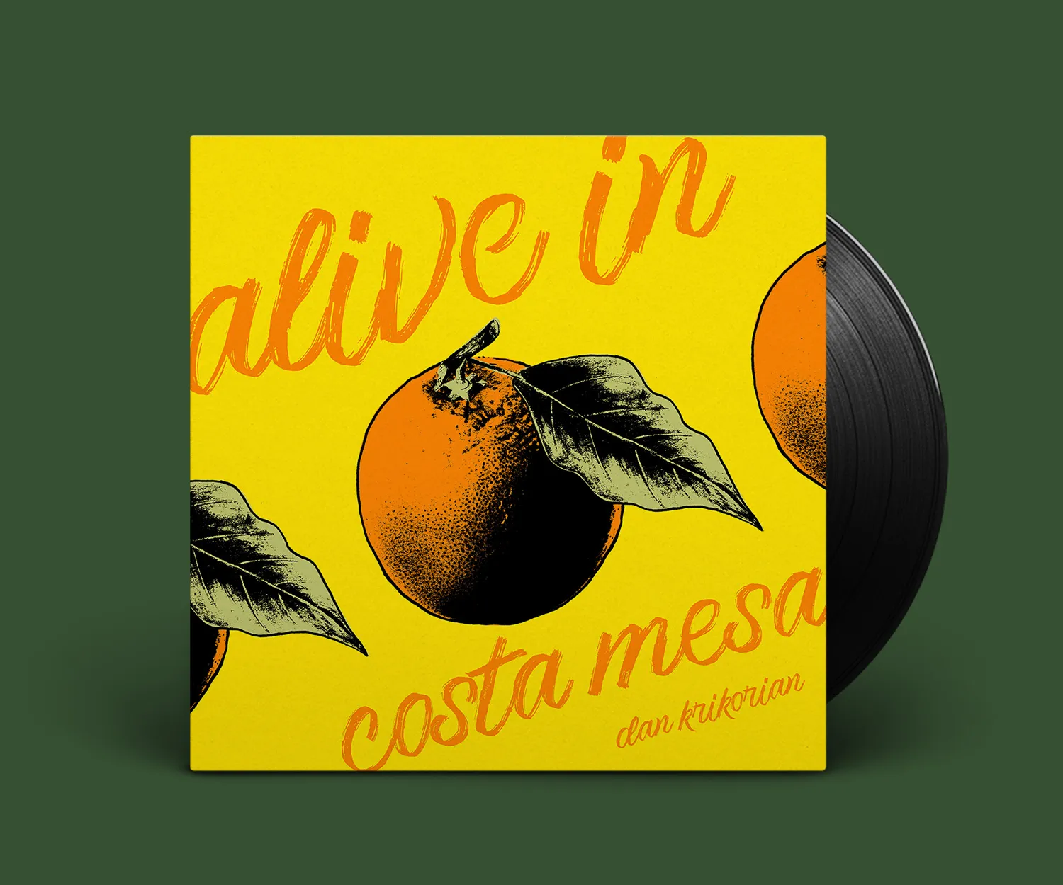 "Alive in Costa Mesa" cover with an orange illustration on yellow.