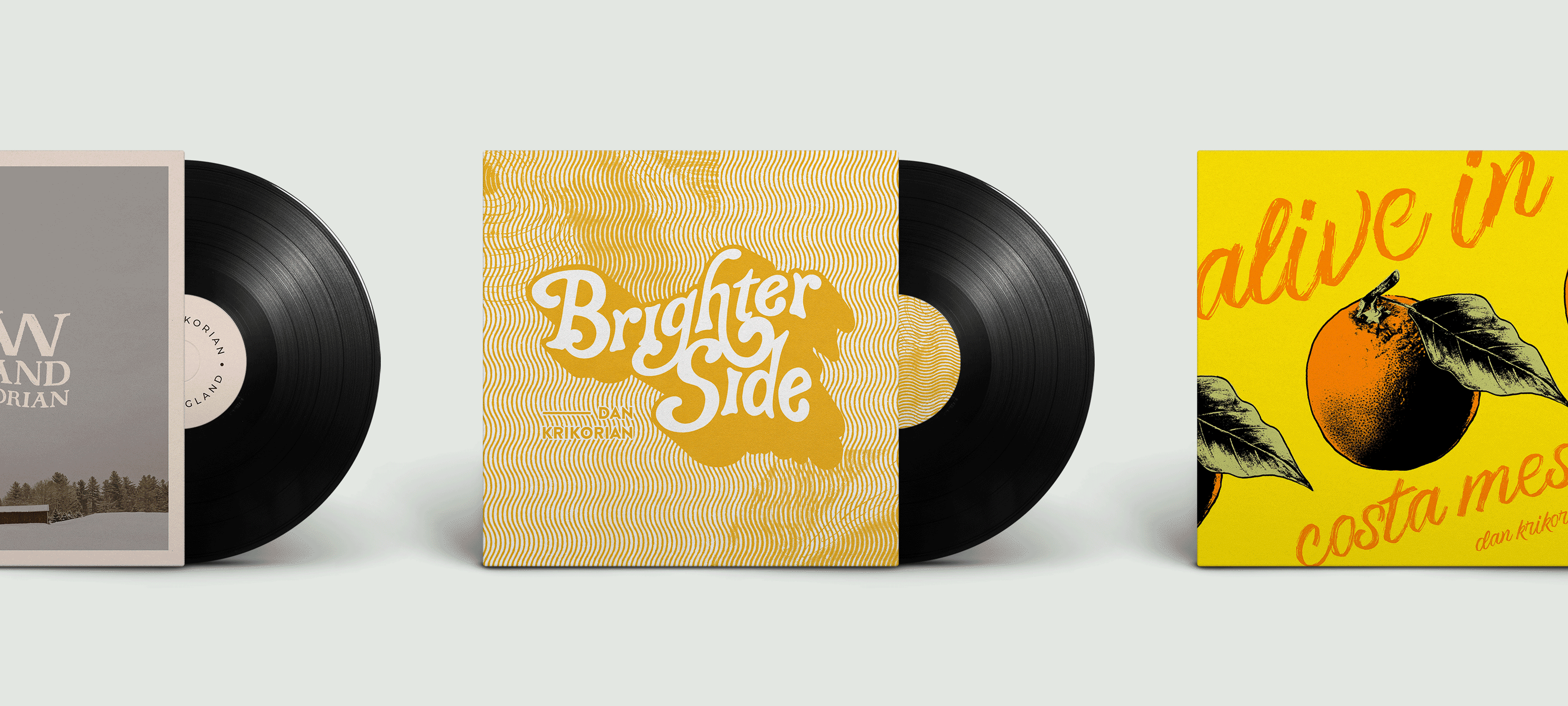 Animated line-up of three Dan Krikorian album covers with records.